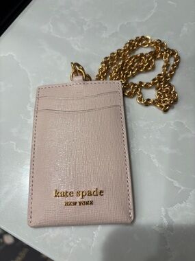 kate spade Lanyard Blush Pink Saffiano Cardholder with Gold Chain